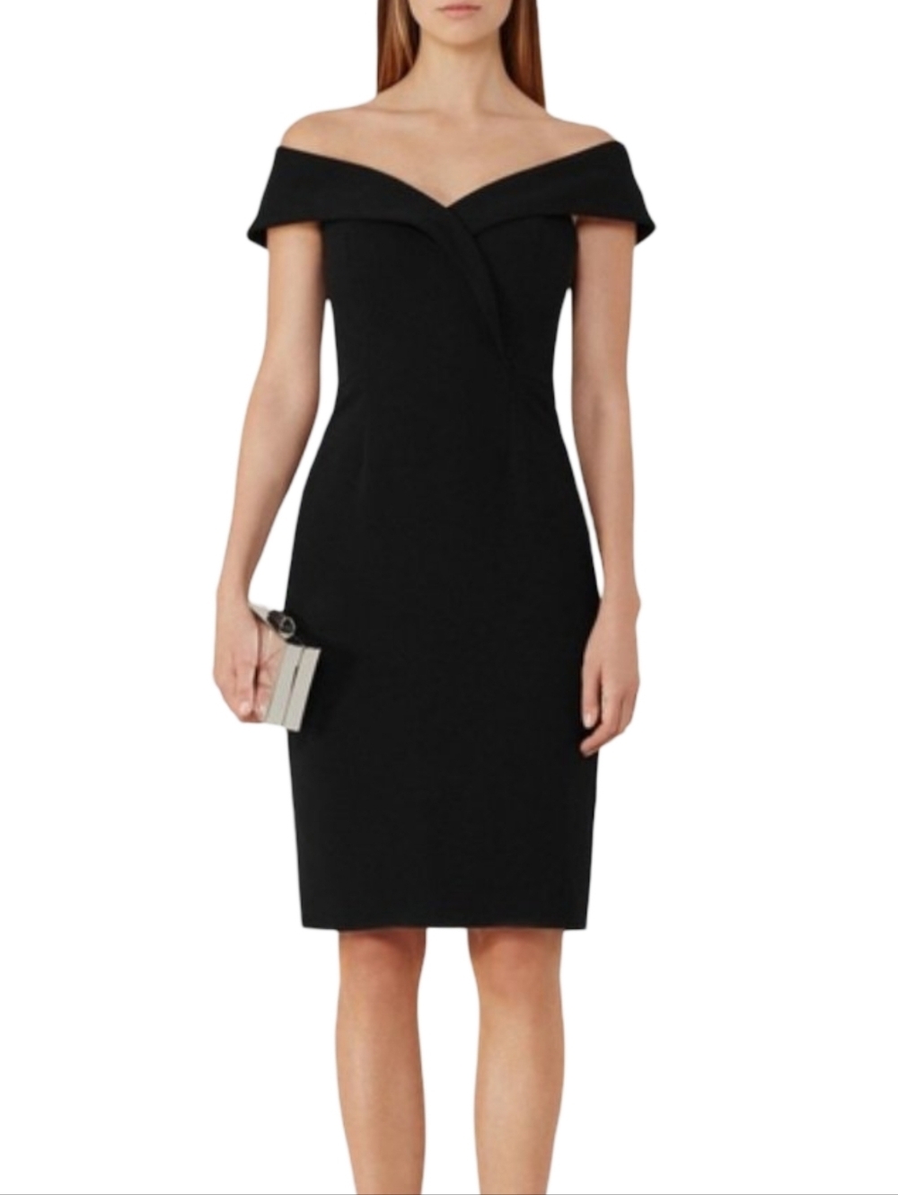 Reiss Haddi Black Off-Shoulder Sheath Dress Size 4 - Picture 2 of 12